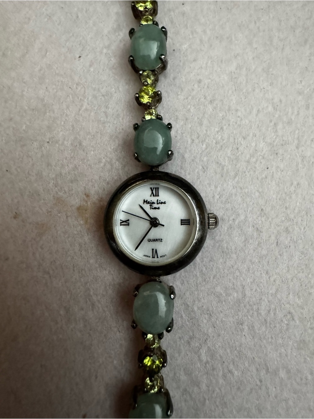 Vintage Sterling Main Line Time Women's Jade and Peridot Bracelet Watch